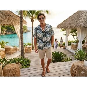 Tommy Bahama Mens XXL 100% Linen Hawaiian Camp Shirt Black Hibiscus Floral SS